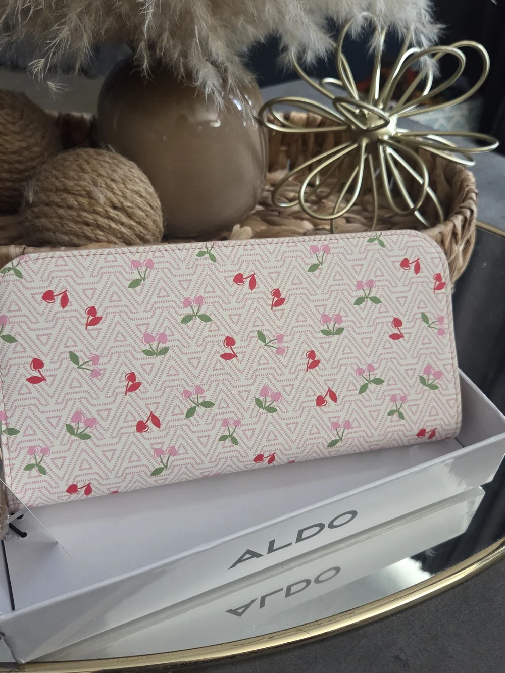Aldo Pink Cherry Print Zip Wallet